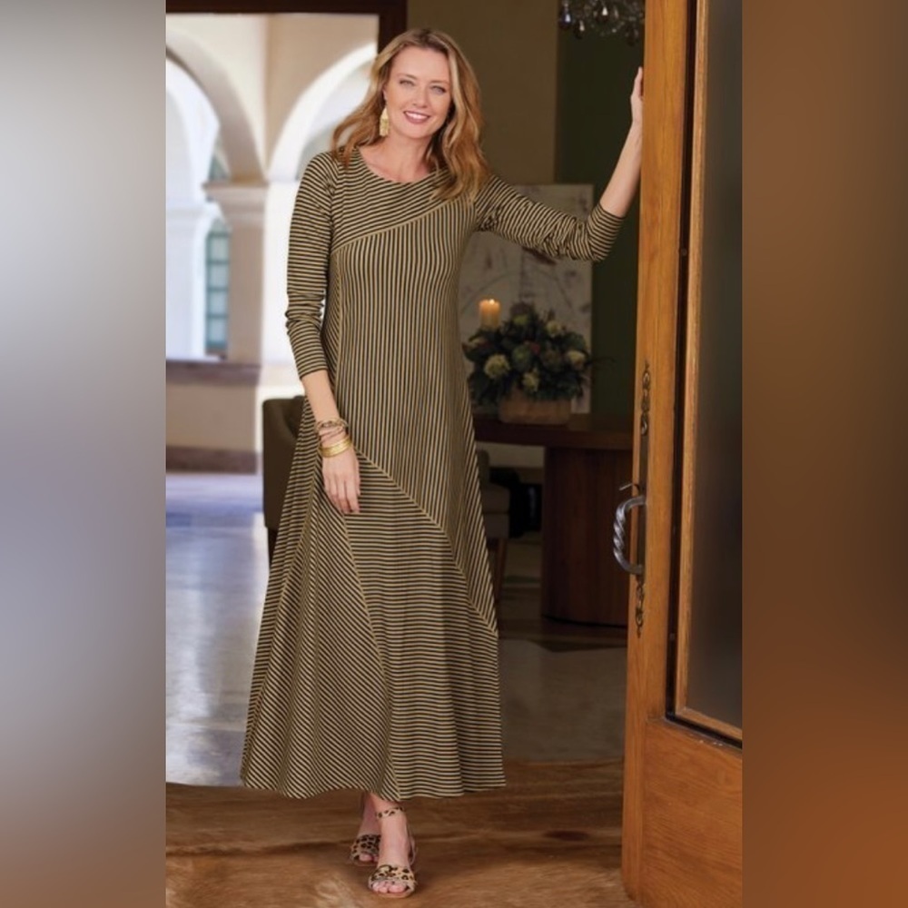 Soft Surroundings Ryley Maxi Dress Striped Brown and Black Size Medium